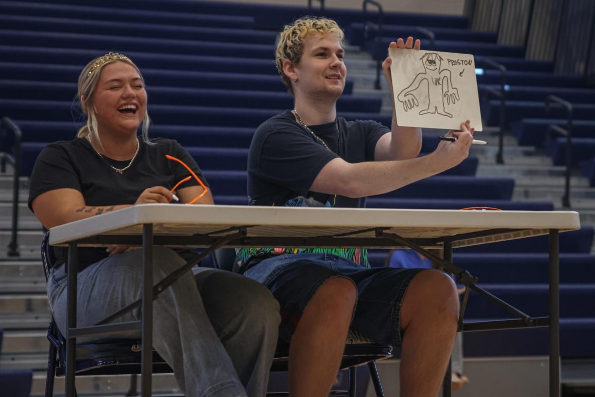 Answering the question wrong, senior Nate Garner shows his impression of the judge.
