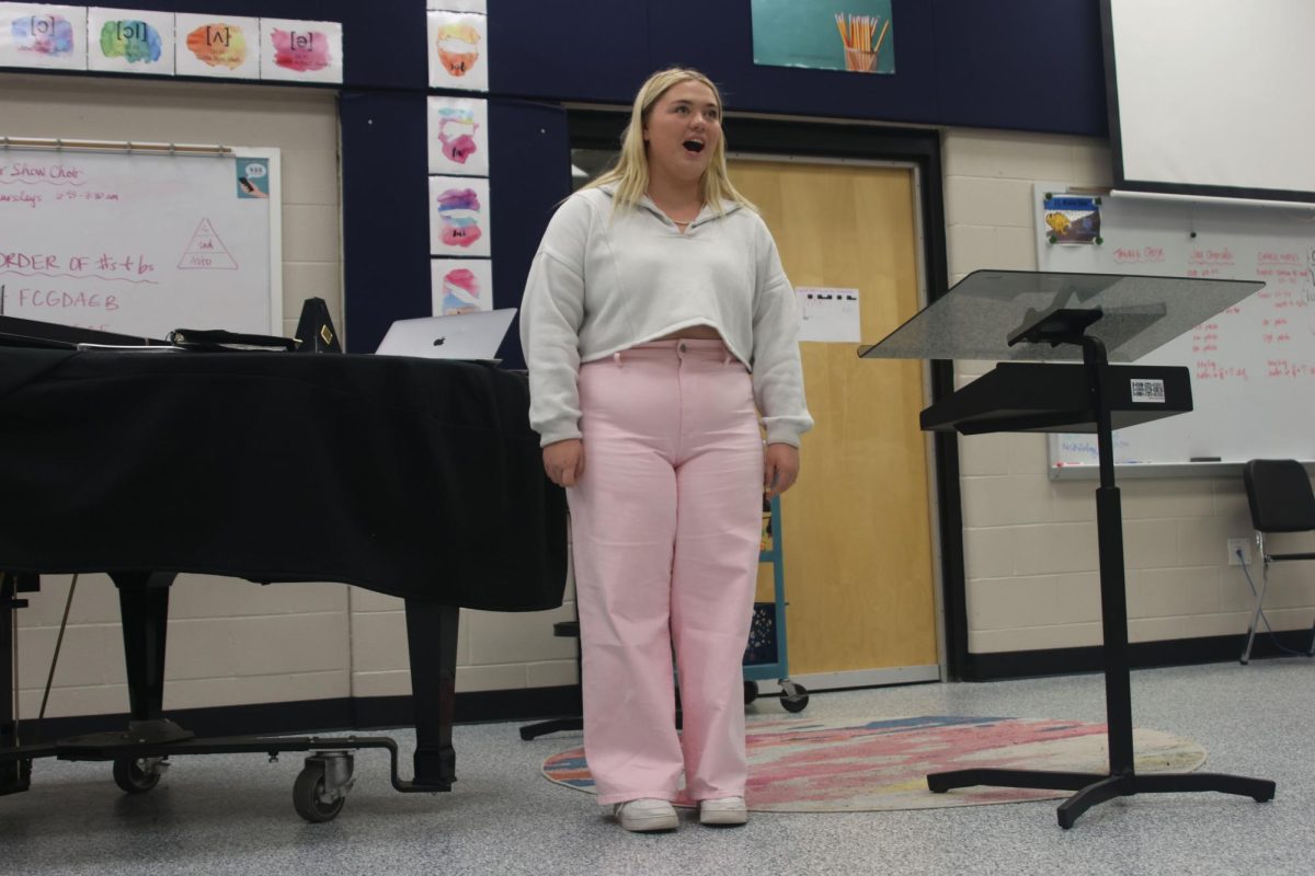 Senior McKinley Graves practices her solo during seminar Wednesday March 27. Graves not only practices during seminar, but also in her three choir classes. She chose to sing an upbeat song and a slower, harder vocal range piece at her audition.