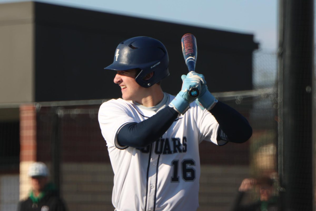 Sophomore Beau Peterson stares down the pitcher before his at bat.