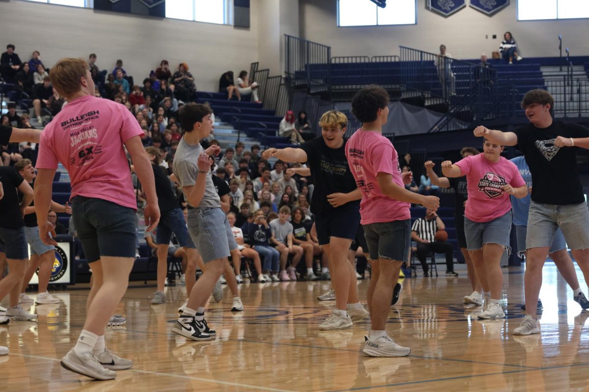 At the halftime mark of the assembly, the Silver Studs show off their routine with the Silver Stars.