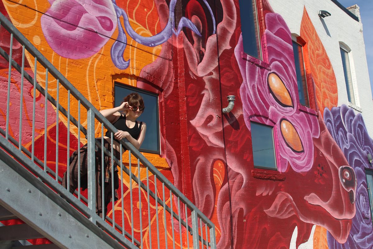 Swirling colors decorate the outside of the Whiskey Beard Barber shop off of Cherry street.