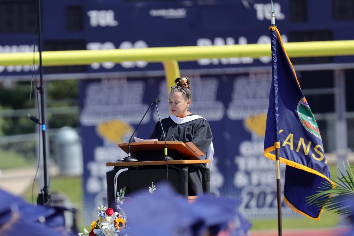 As voted on by the class of 2024, English teacher Kristen Huang gives her speech "Everything's an Argument".