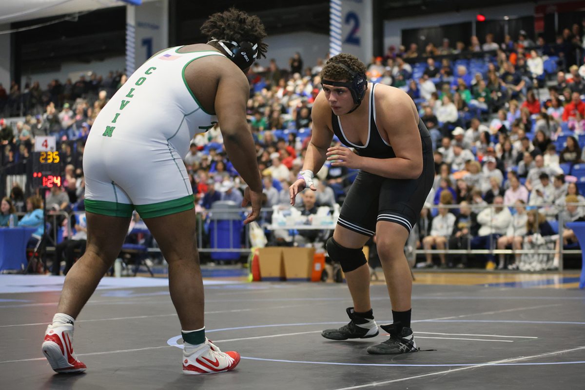 Junior Lamarcus Barber squares off in the state finals match. 
