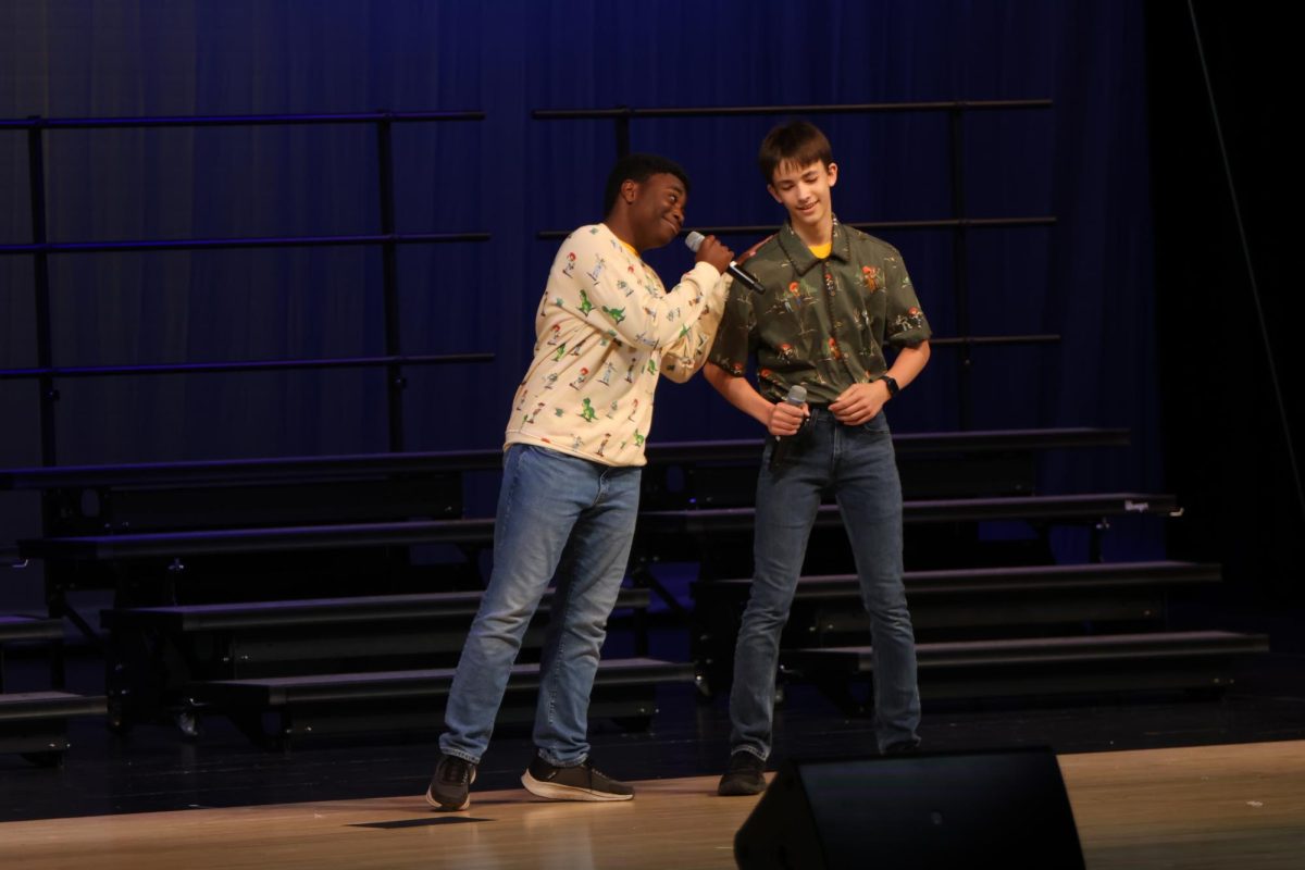 Singing together, freshmen MJ Barton and Will Ottesen perform ‘You've Got a Friend in Me.’