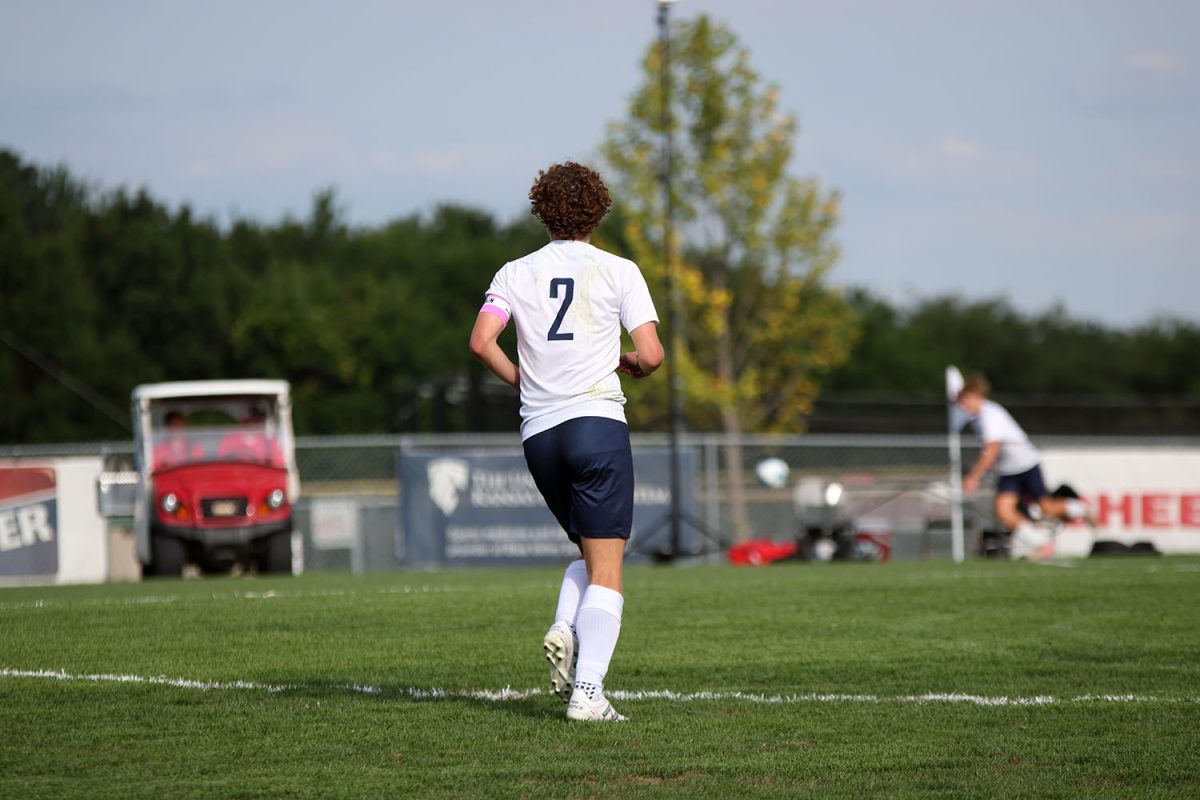 Senior Landon Vincent gets ready to run to possibly receive a pass. Tuesday Sept. 2.