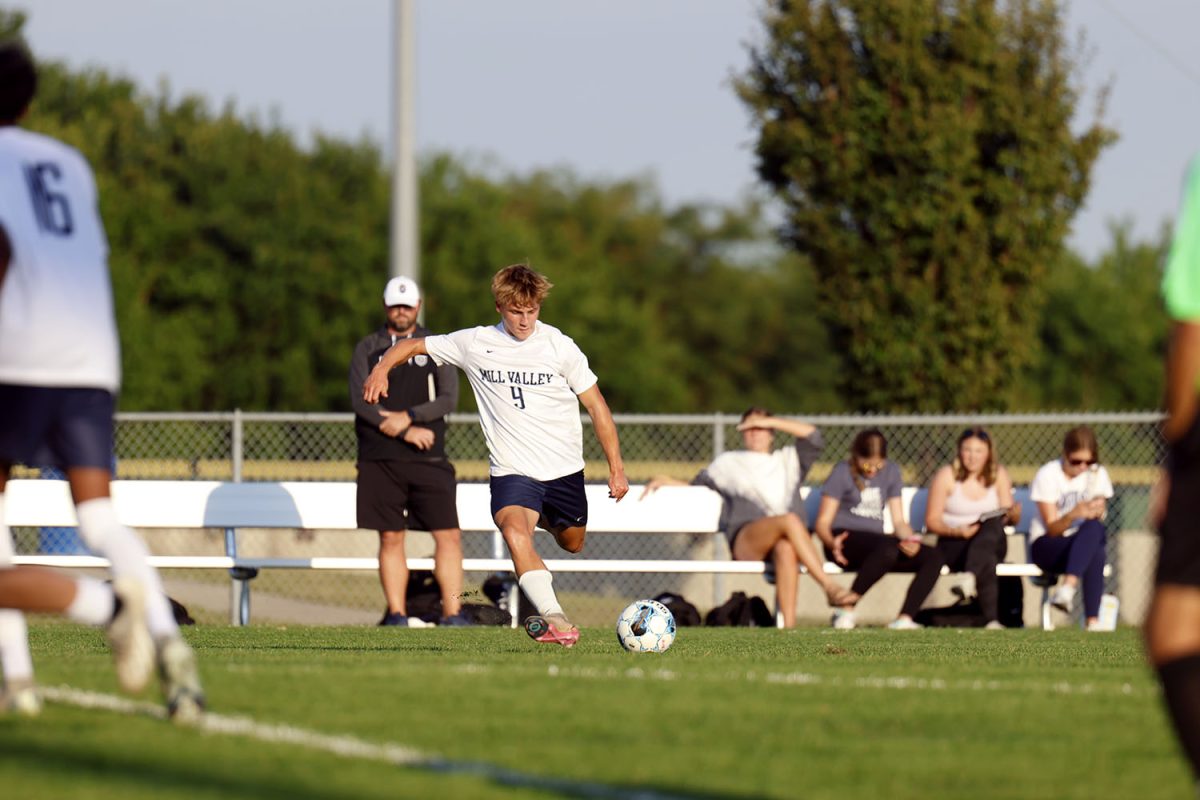 Sophomore Austin Brown takes a penalty kick after one of his teammates was fouled. Tuesday Sept. 2.