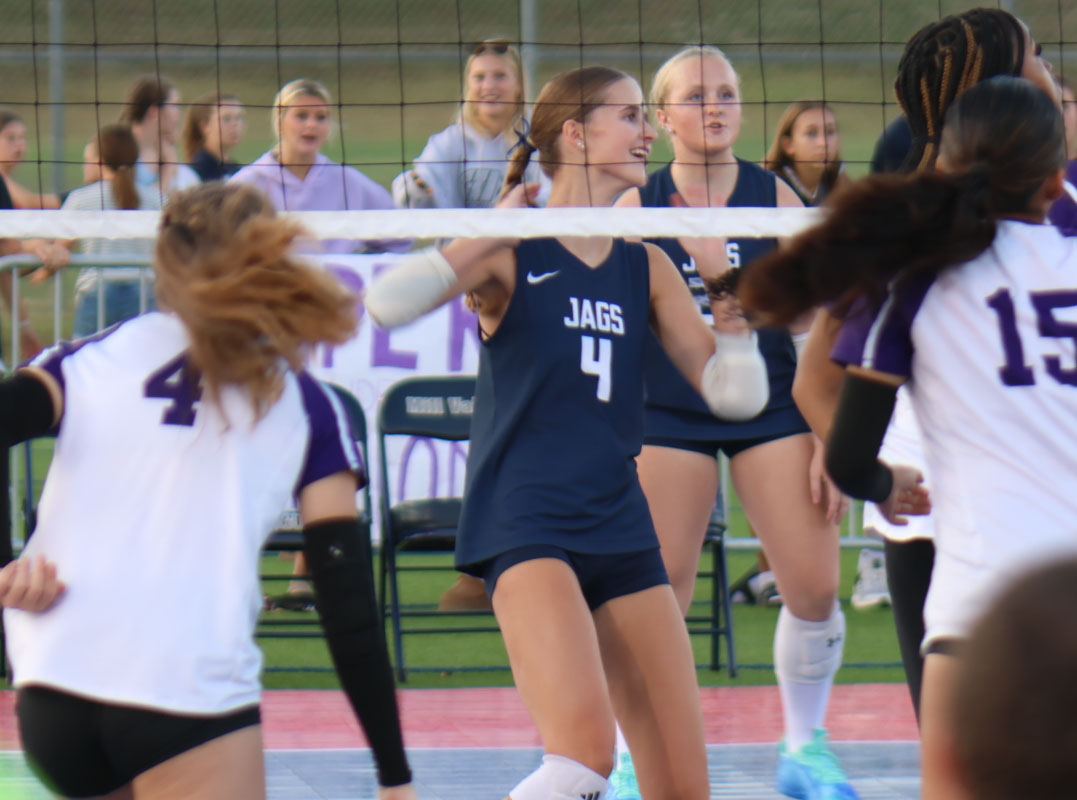 sophomore Sierra Marx is excited after a good block 