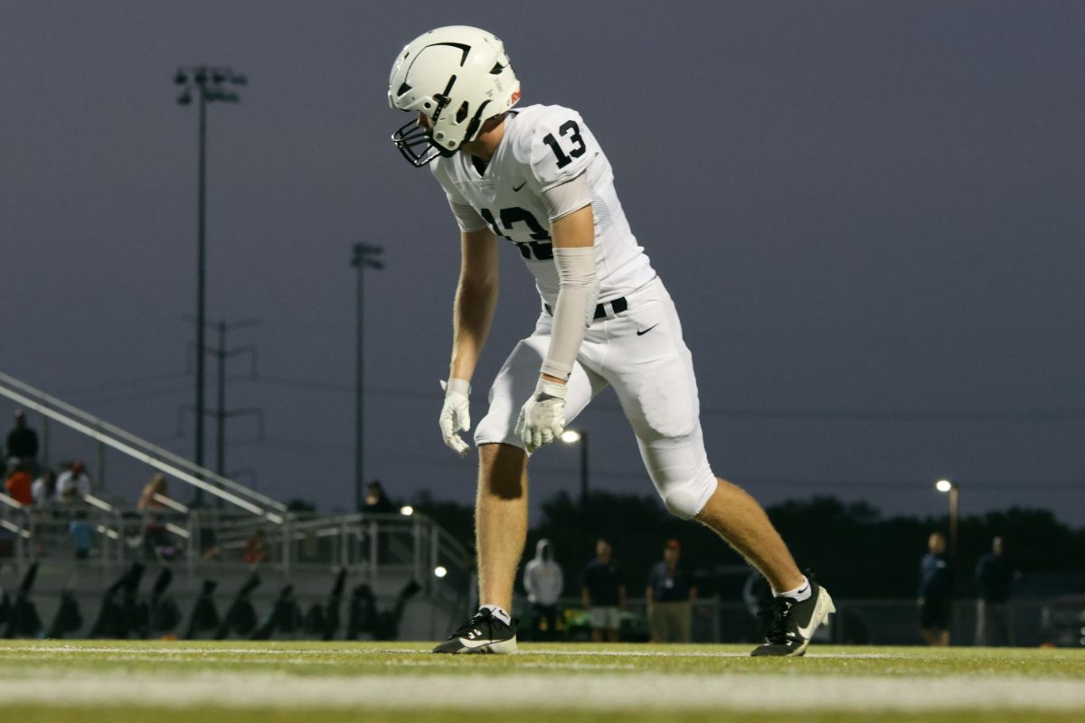 preparing for the snap senior Bryce Shorten waits for the ball to be put in play