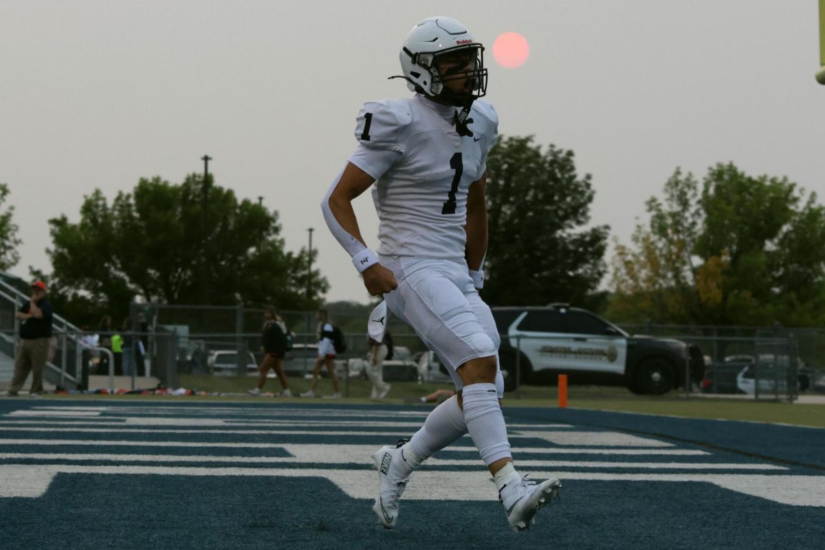 After running in a touchdown senior Blake Jay celebrates 