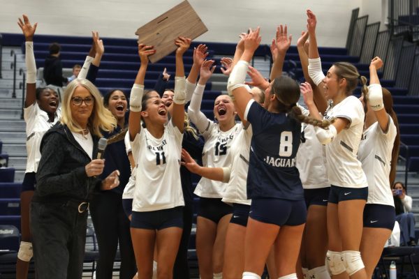 Cheering, the team celebrates after becoming sub-state winners.