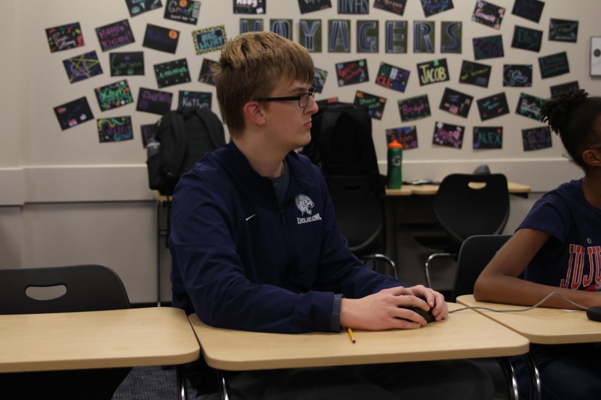 Senior Sam Bowling listens to the question during the social studies section of the round at Scholars Bowl practice, Friday Nov. 7. 