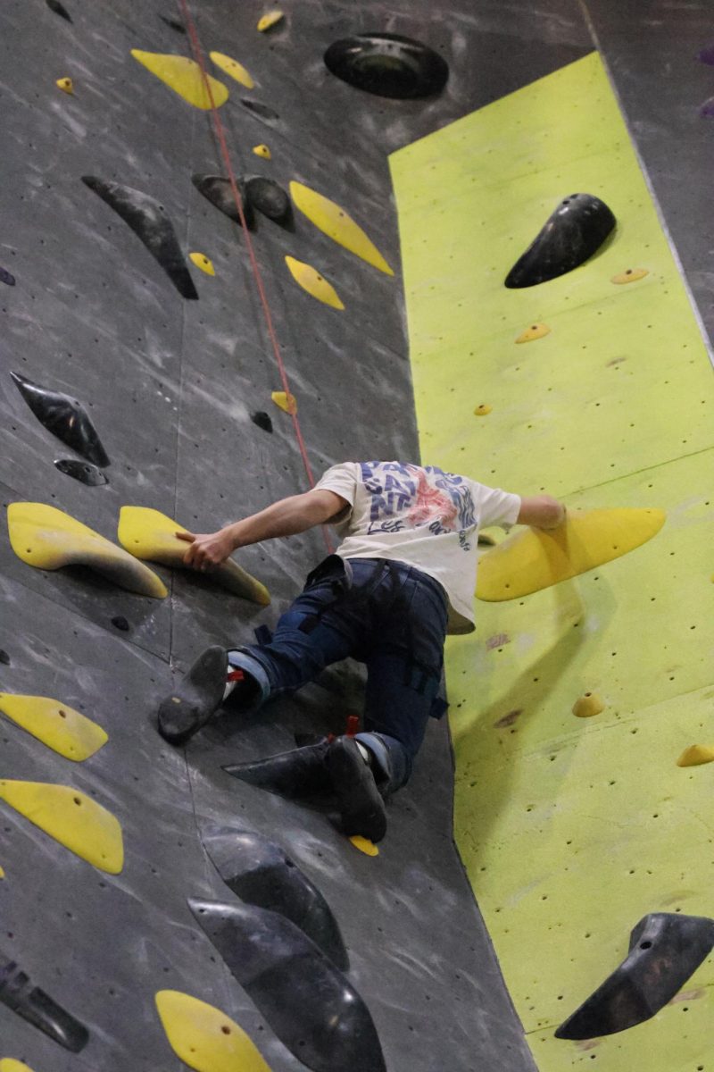 Sophomore Calder Hsu uses his arms and toes to reach up to the next level.
