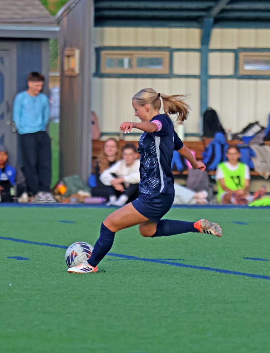 On the free kick, senior Jenna Llyod creates an opportunity for the Jags to score.