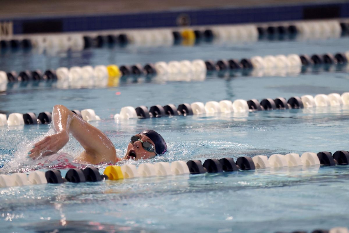 Junior Darby Hawkins glides through the water during a freestyle race. 